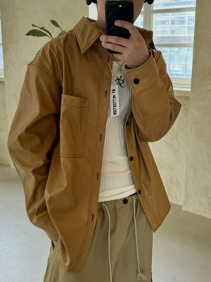 春天最有造型的落肩線條皮革襯衫『韓國代購』