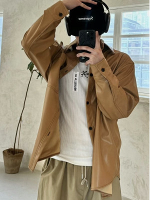 春天最有造型的落肩線條皮革襯衫『韓國代購』