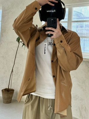 春天最有造型的落肩線條皮革襯衫『韓國代購』