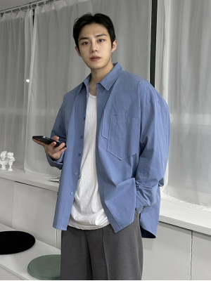 韓國最火的overfit雙口袋開襟襯衫『韓國連線』