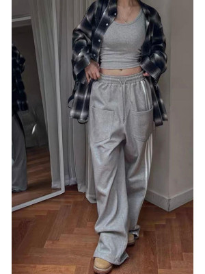 韓國🇰🇷男女皆適合的單邊側三線條直筒休閒長褲『韓國連線』