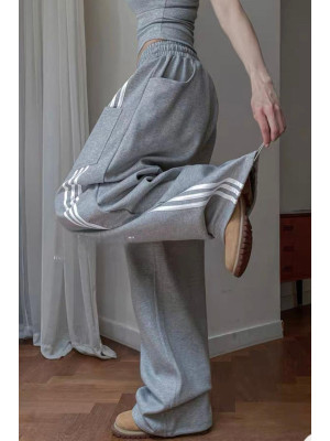 韓國🇰🇷男女皆適合的單邊側三線條直筒休閒長褲『韓國連線』