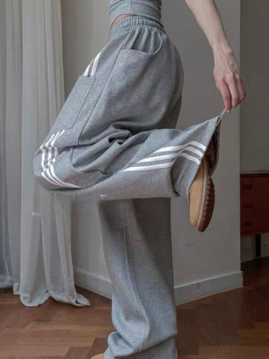 韓國🇰🇷男女皆適合的單邊側三線條直筒休閒長褲『韓國連線』