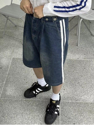 韓國🇰🇷春夏帥氣毫不費力!排釦側線條重磅單寧短褲『韓國連線』