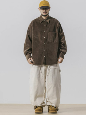 春天不可缺少美拉德襯衫!復古燈心絨寬版襯衫 『韓國練線』