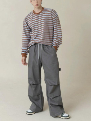 韓國🇰🇷今年不可以錯過的潮流款!!重工水洗雙掐摺直筒長褲『韓國連線』