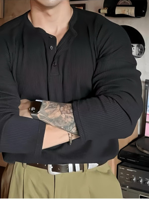 韓國🇰🇷秋冬慵懶帥氣風!!簡約亨利領線條長袖『韓國連線』