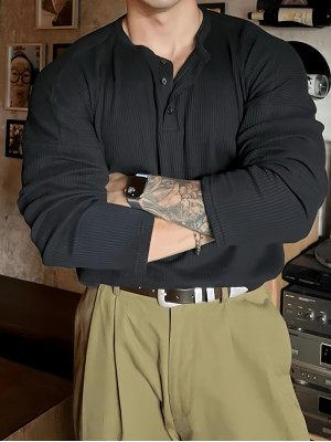 韓國🇰🇷秋冬慵懶帥氣風!!簡約亨利領線條長袖『韓國連線』