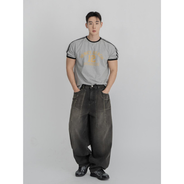 韓國🇰🇷3色圓領肩線條印花短袖『韓國連線』