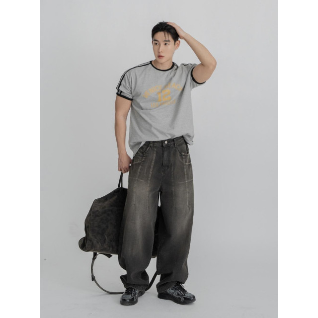 韓國🇰🇷3色圓領肩線條印花短袖『韓國連線』