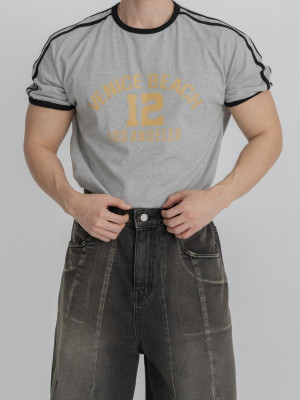 韓國🇰🇷3色圓領肩線條印花短袖『韓國連線』