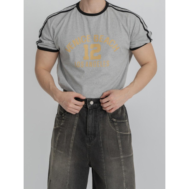 韓國🇰🇷3色圓領肩線條印花短袖『韓國連線』