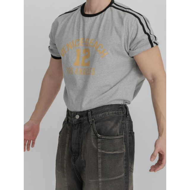 韓國🇰🇷3色圓領肩線條印花短袖『韓國連線』