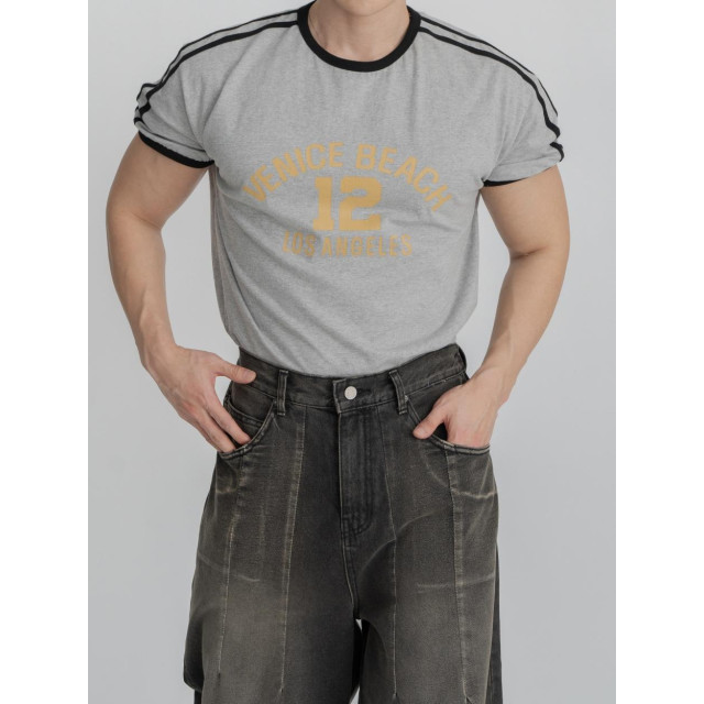 韓國🇰🇷3色圓領肩線條印花短袖『韓國連線』