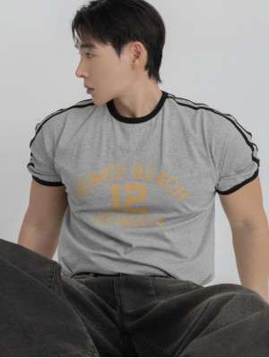 韓國🇰🇷3色圓領肩線條印花短袖『韓國連線』