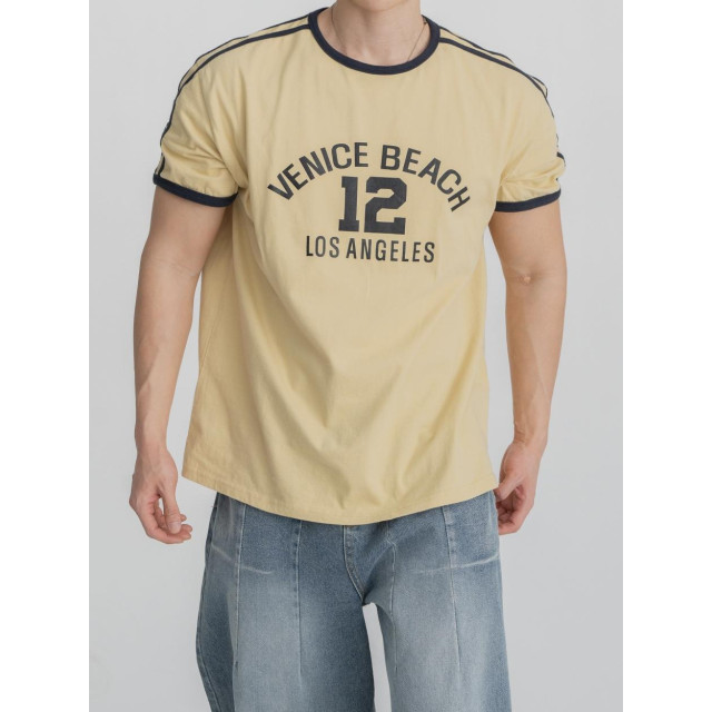 韓國🇰🇷3色圓領肩線條印花短袖『韓國連線』