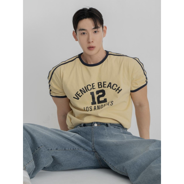 韓國🇰🇷3色圓領肩線條印花短袖『韓國連線』