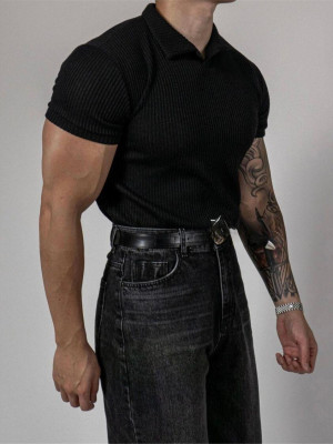 韓國🇰🇷帥氣又顯壯!!開襟紋理感針織修身短袖『韓國連線』