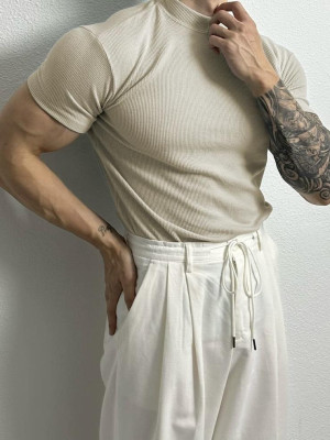 韓國🇰🇷完美展現紳士又顯壯的上衣!!!半高領螺紋彈力短袖『韓國連線』