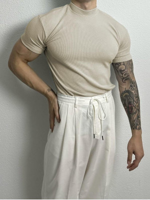 韓國🇰🇷完美展現紳士又顯壯的上衣!!!半高領螺紋彈力短袖『韓國連線』