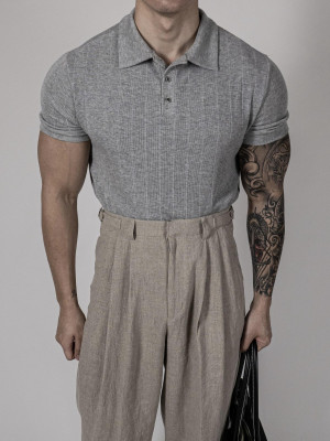 韓國🇰🇷一年四季都要穿!!合身螺紋翻領三粒扣短袖『韓國連線』