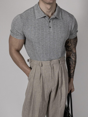 韓國🇰🇷一年四季都要穿!!合身螺紋翻領三粒扣短袖『韓國連線』