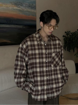 韓國🇰🇷秋冬這件襯衫最適合你!!單口袋格紋休閒長袖襯衫『韓國連線』