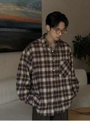 韓國🇰🇷秋冬這件襯衫最適合你!!單口袋格紋休閒長袖襯衫『韓國連線』
