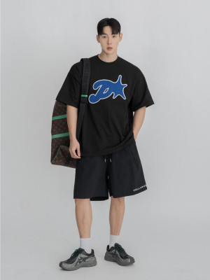 韓國🇰🇷『1+1』overfit落肩印花短袖+cella尼龍寬鬆運動短褲『韓國連線』