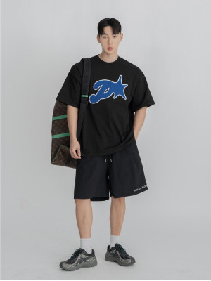 韓國🇰🇷『1+1』overfit落肩印花短袖+cella尼龍寬鬆運動短褲『韓國連線』