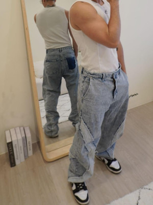 韓國🇰🇷帥到不能再帥的牛仔布拼接剪裁丹寧褲『韓國連線』