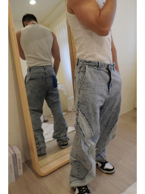 韓國🇰🇷帥到不能再帥的牛仔布拼接剪裁丹寧褲『韓國連線』