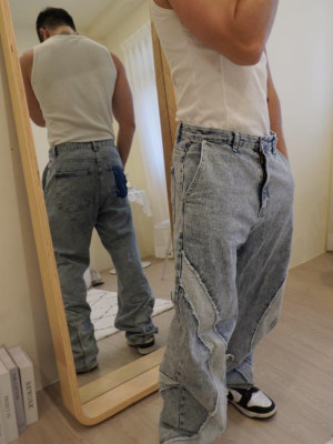 韓國🇰🇷帥到不能再帥的牛仔布拼接剪裁丹寧褲『韓國連線』