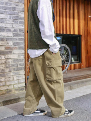 早秋重磅抽繩雙口袋休閒褲『韓國代購』