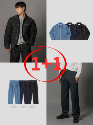 韓國🇰🇷『1+1』燈心絨車線翻領短版夾克+燈心絨腰帶丹寧褲『韓國連線』