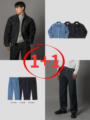 韓國🇰🇷『1+1』燈心絨車線翻領短版夾克+燈心絨腰帶丹寧褲『韓國連線』