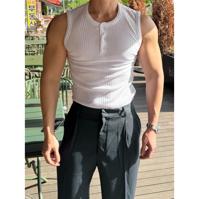 韓國🇰🇷3色亨利領排扣無袖背心『韓國連線』