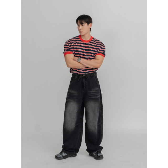 韓國🇰🇷2色抽繩鬆筋帶掐折寬鬆丹寧褲『韓國連線』