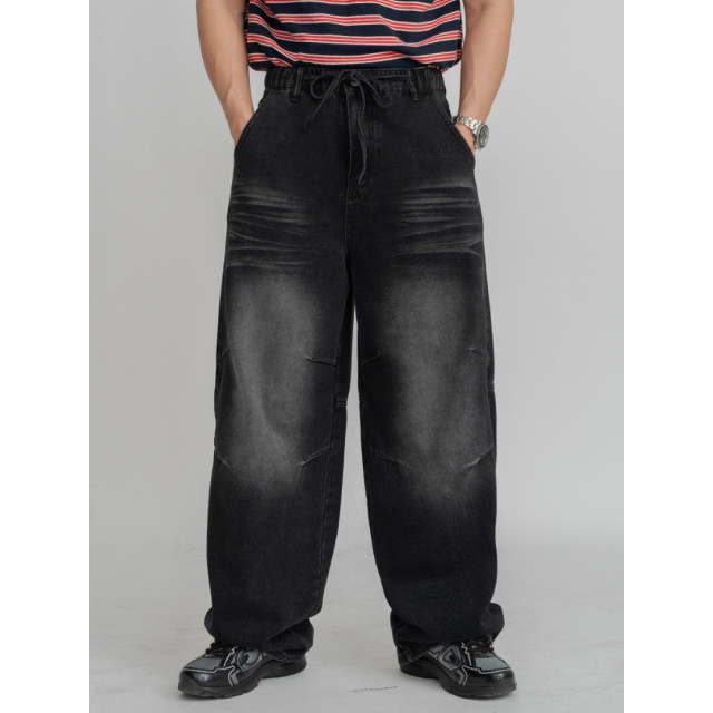 韓國🇰🇷2色抽繩鬆筋帶掐折寬鬆丹寧褲『韓國連線』