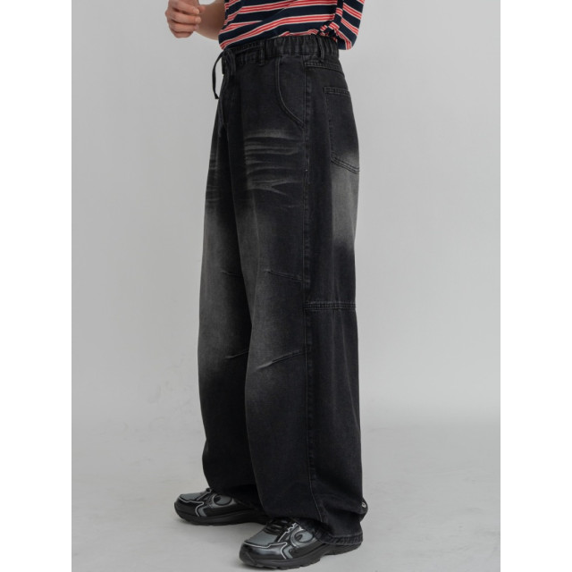 韓國🇰🇷2色抽繩鬆筋帶掐折寬鬆丹寧褲『韓國連線』