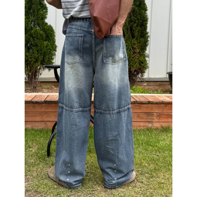 韓國🇰🇷2色抽繩鬆筋帶掐折寬鬆丹寧褲『韓國連線』