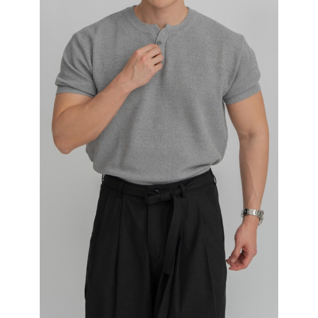 韓國🇰🇷3size單扣亨利領針織短袖『韓國連線』