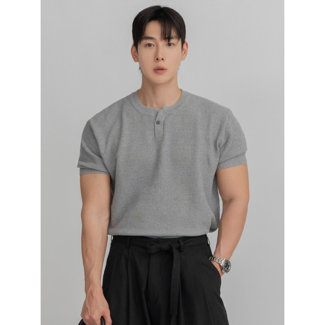 韓國🇰🇷3size單扣亨利領針織短袖『韓國連線』