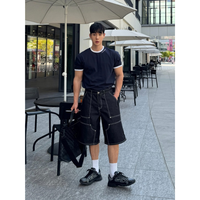 韓國🇰🇷重工過膝拼接線丹寧短褲『韓國連線』