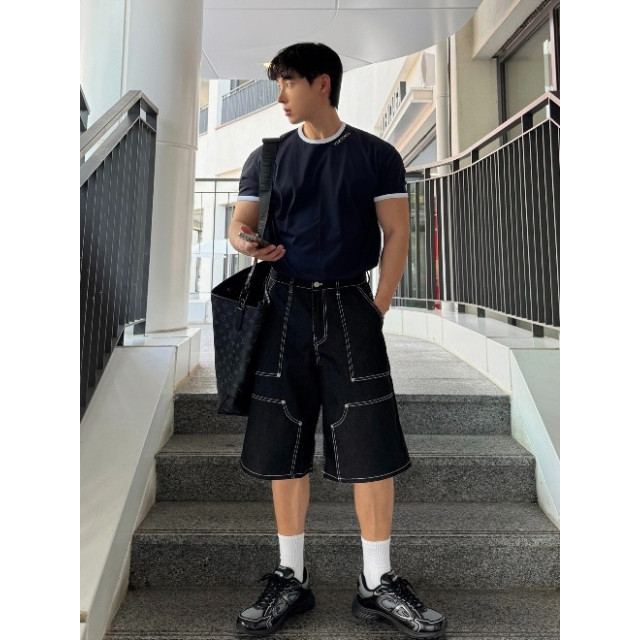 韓國🇰🇷重工過膝拼接線丹寧短褲『韓國連線』