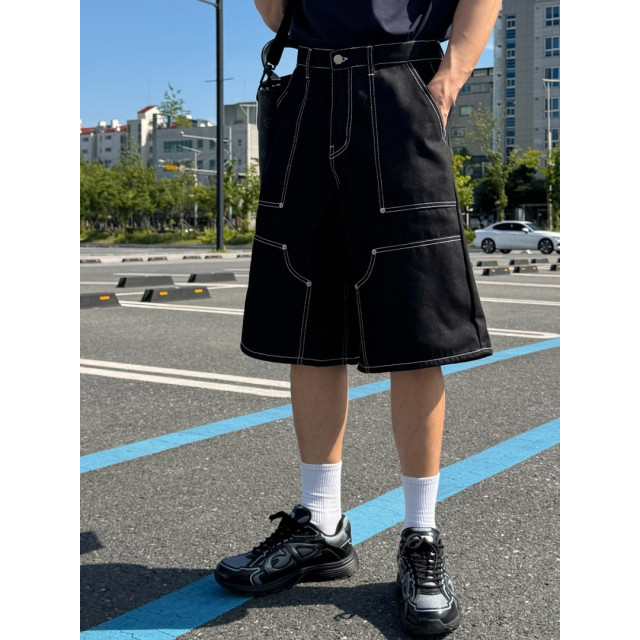 韓國🇰🇷重工過膝拼接線丹寧短褲『韓國連線』