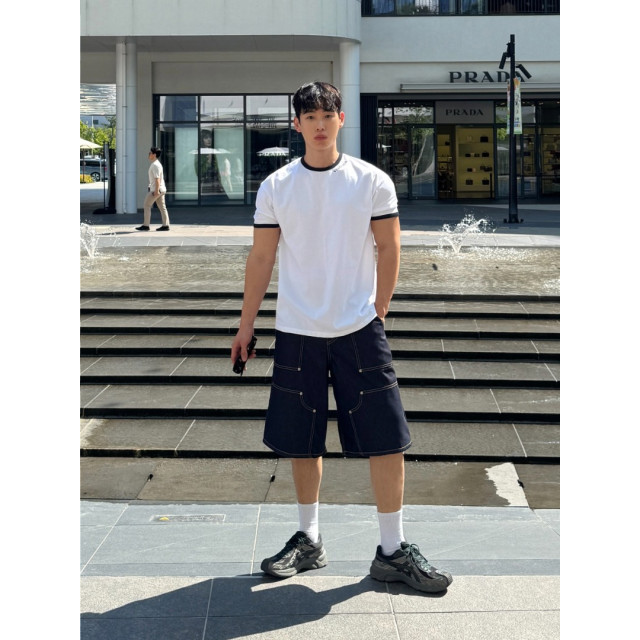 韓國🇰🇷重工過膝拼接線丹寧短褲『韓國連線』