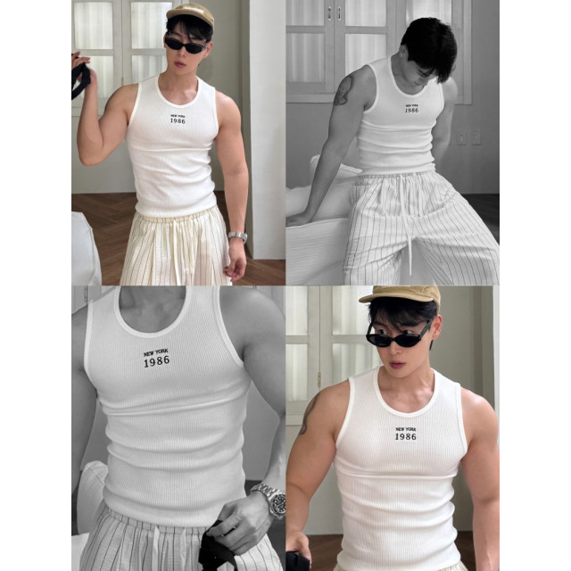 韓國🇰🇷3色1986NY線條顯壯背心『韓國連線』