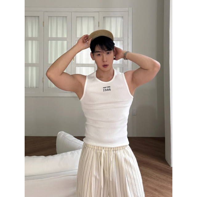 韓國🇰🇷3色1986NY線條顯壯背心『韓國連線』