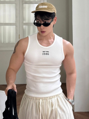 韓國🇰🇷3色1986NY線條顯壯背心『韓國連線』